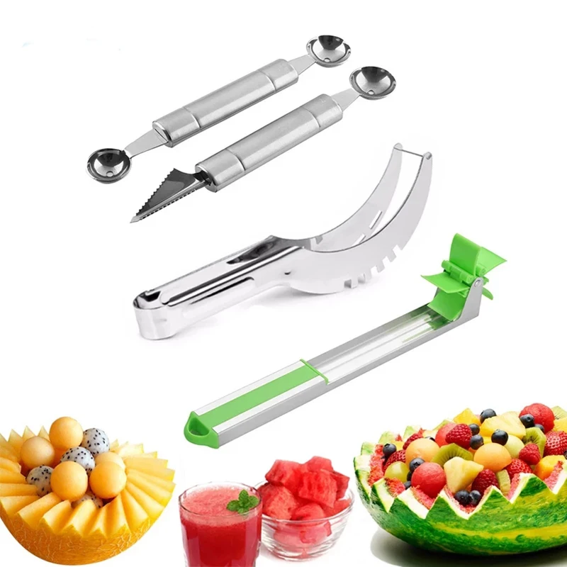 

Watermelon Slicer Cutter Stainless Steel Ice Cream Ballers Melon Scoop Double Size Spoon Set Artifact Kitchen Tool Fruit Knife