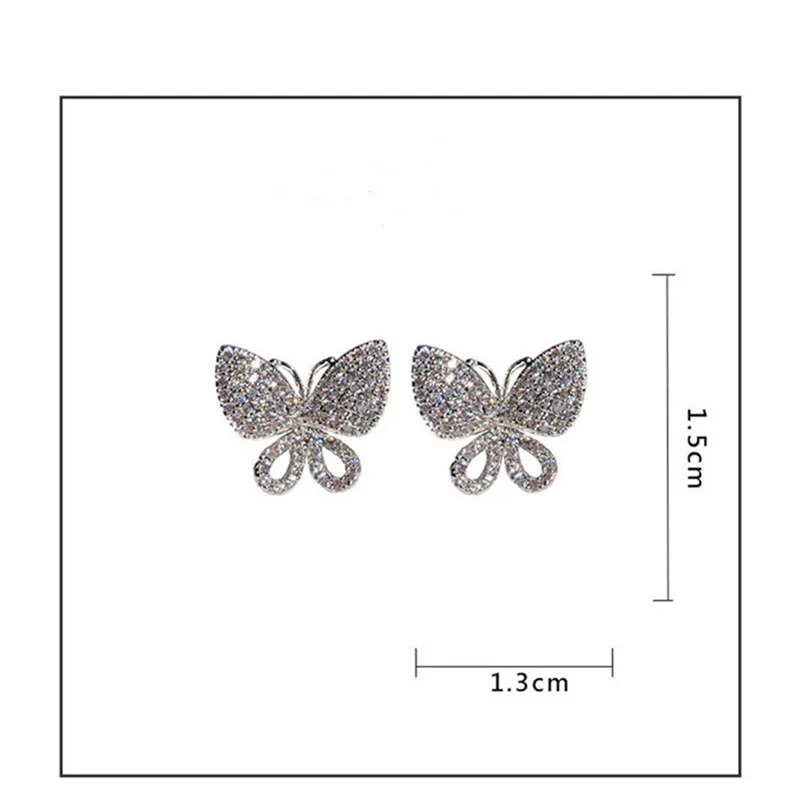 S925 Sterling Silver Needles Fine Jewelry Stud Earrings For Women Butterfly Cubic Zirconia Elegant Temperament Fine Jewelry
