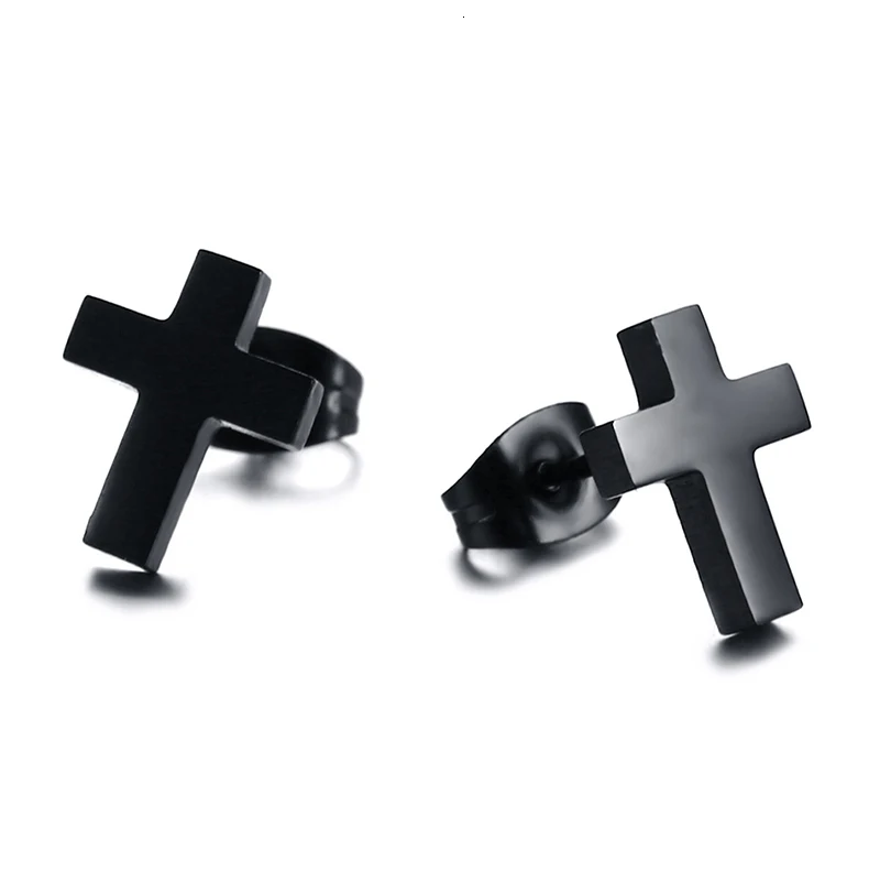 2pcs Black Stainless Steel Cross Post Earrings Simple Modern Minimalist Everyday Stud Earings for Men Women Unisex Jewelry - Image 4