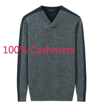 

New Arrival High Quality Men 100% Pure Cashmere Autumn Winter Casual V-neck Thick Pullovers Computer Knitted Sweater Size M-3XL