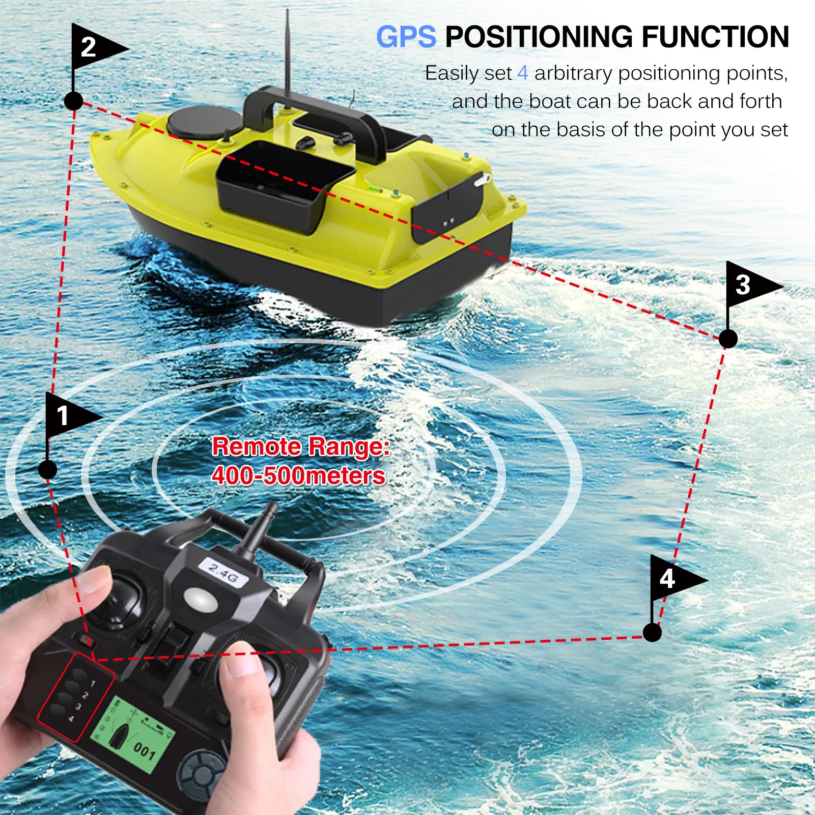 RC Bait Boat GPS Fishing Bait Boat 3 Bait Containers Wireless Bait Boat  Automatic Return 2kg bait cruise Fishing Smart 12000mah