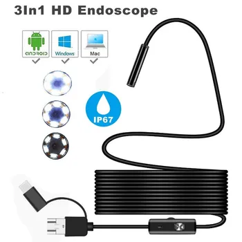 

3 In 1 USB Endoscope For Android Type-C/USB Waterproof LED Inspection Lighting Camera Flexible Soft Cable 1/1.5/2/3.5/5/10m