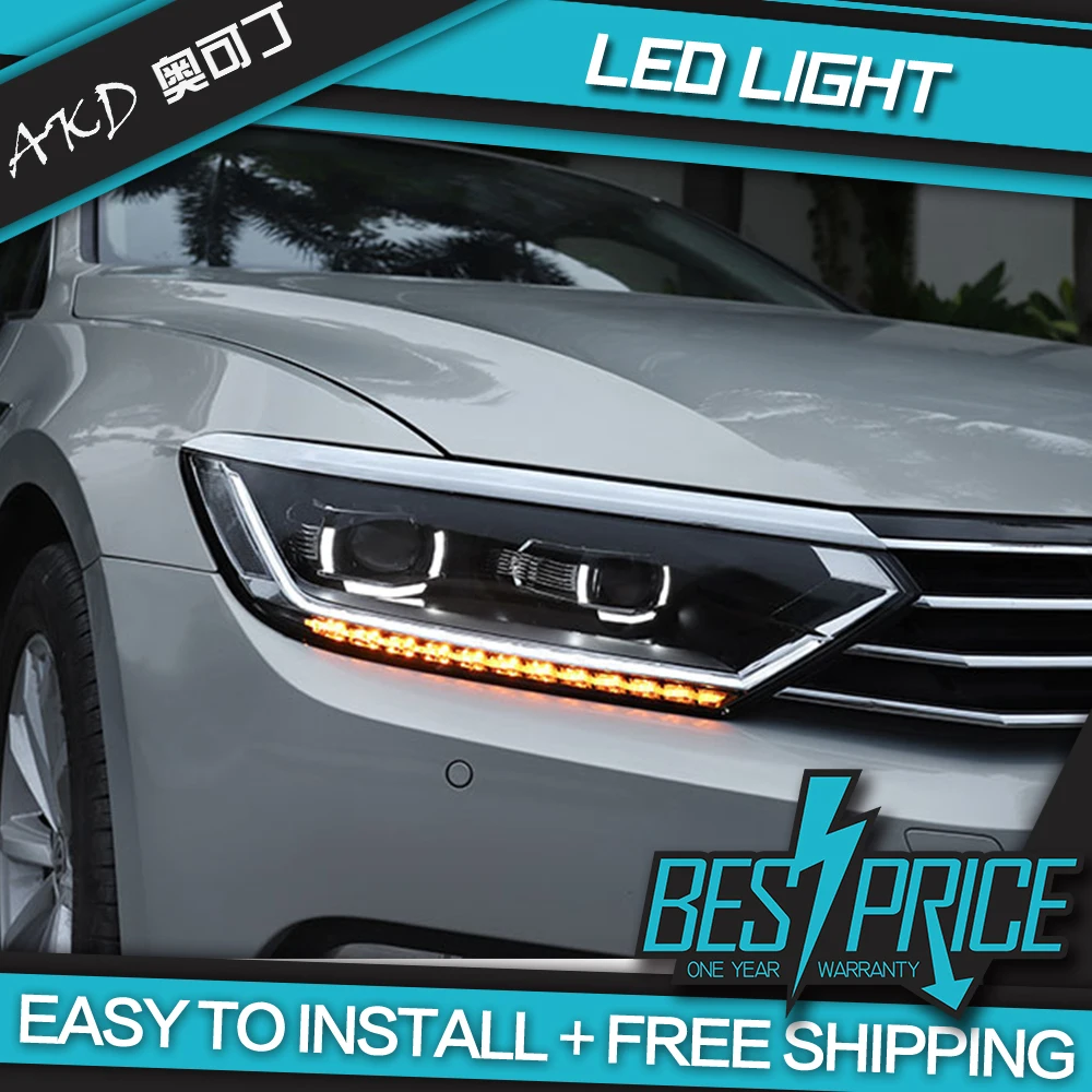 US $576.20 AKD Cars Styling Headlight For VW Passat B8 Eur Verson Headlights LED Running Lights BiXenon Beam Fog Lights Angel Eyes Auto