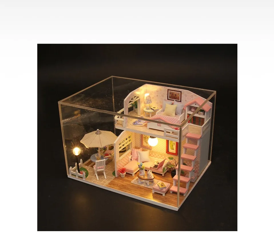С Пылезащитным покрытием деревянный кукольный домик мебель diy Миниатюрный Сад светодиодный светильник наборы модель для детей Кукольный дом игрушки casetta legno