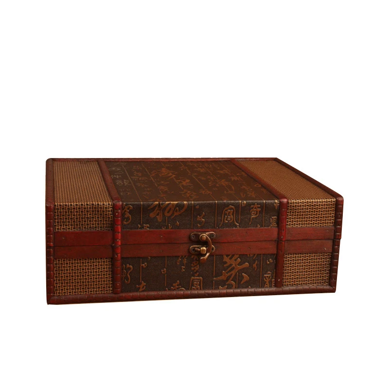 Vintage Wooden Storage Box Makeup Organizer Decorative Metal Lock