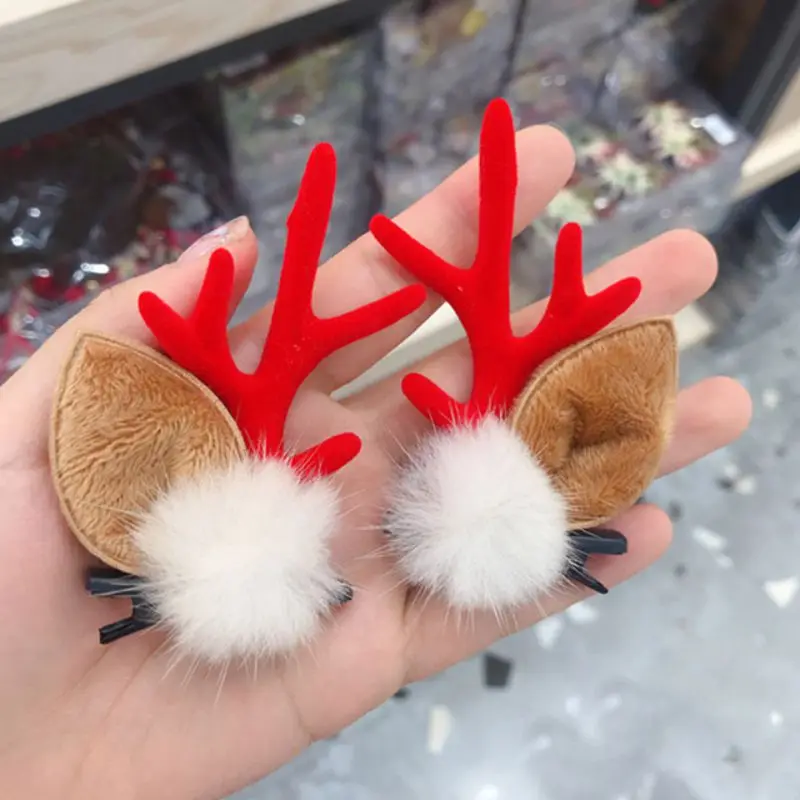 1 шт. Корея Мода Рождество милые заколки для волос оленьи рога гриб искусственный мех мяч девушки женщины шпильки аксессуары для волос - Цвет: Style 2