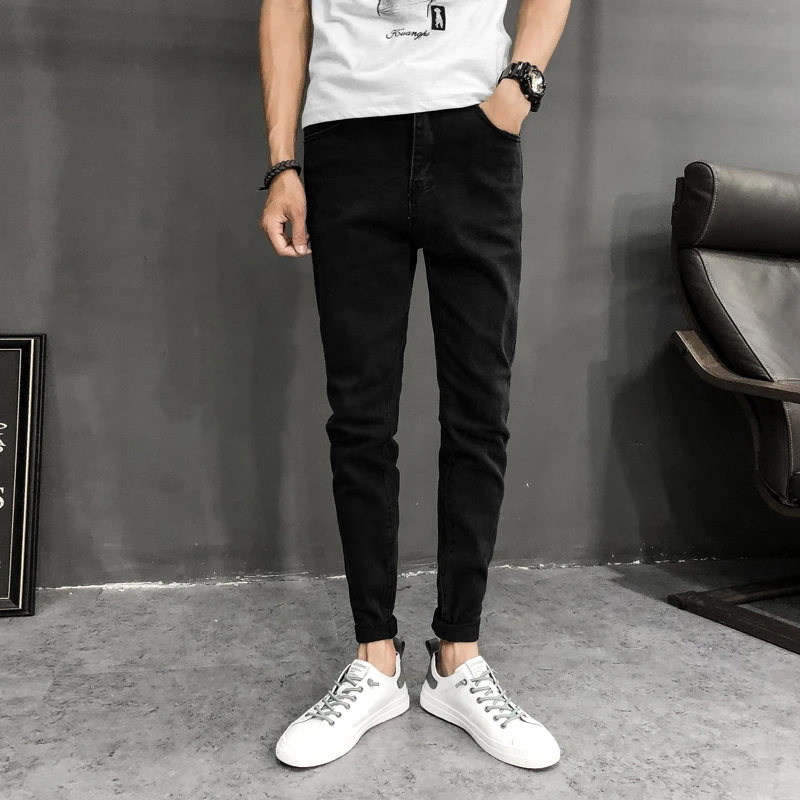 Autumn And Winter Jeans Men's Tide Brand Fashion Casual Solid Color Male Korean Version Of The Wild Feet Pants Black