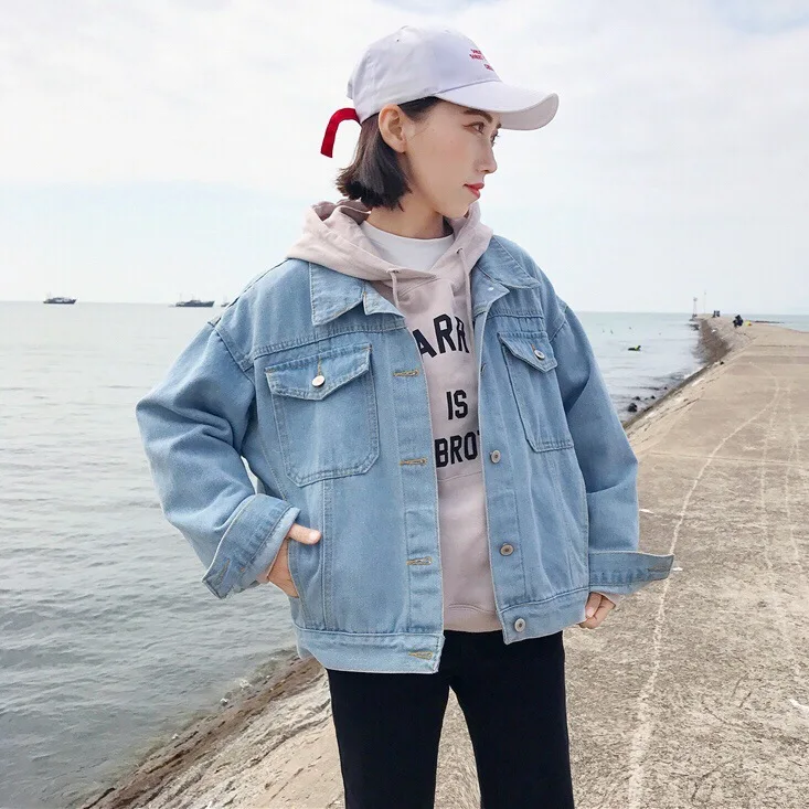 

2018 Spring New Style South Korea Ulzzang Loose-Fit Long Sleeve Single Breasted Versatile Jeans Coat Women's Jacket