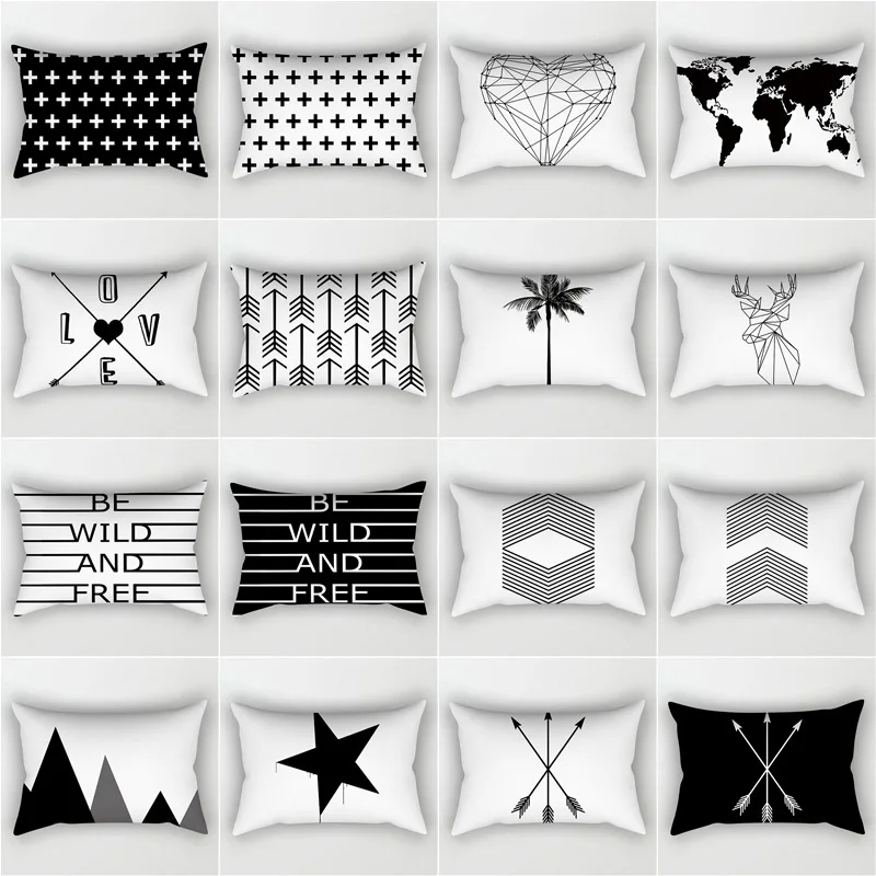 Black White Geometric Cushion Polyester Decorative Throw Pillows 30x50 Pillowcase Nordic Style Home Decor Pillow 1