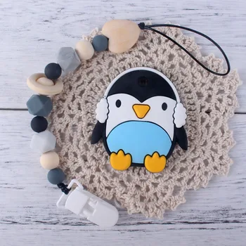 

Cartoon Penguin Baby Teether and Silicone Beads Pacifier Clip Chain 2pcs/set