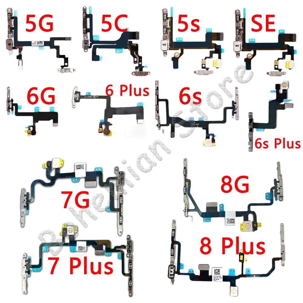 Power Flex For iPhone 6 6s 7 8 Plus 5C 5 5s SE 7G 8G 6G Mute & Volume Button Switch Key Power Flex Cable With Metal Parts