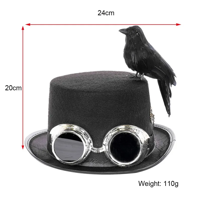 Хэллоуин DIY сборка Ретро стимпанк шляпа с очками, шестерни, черная ворона костюм птицы вечерние шляпы