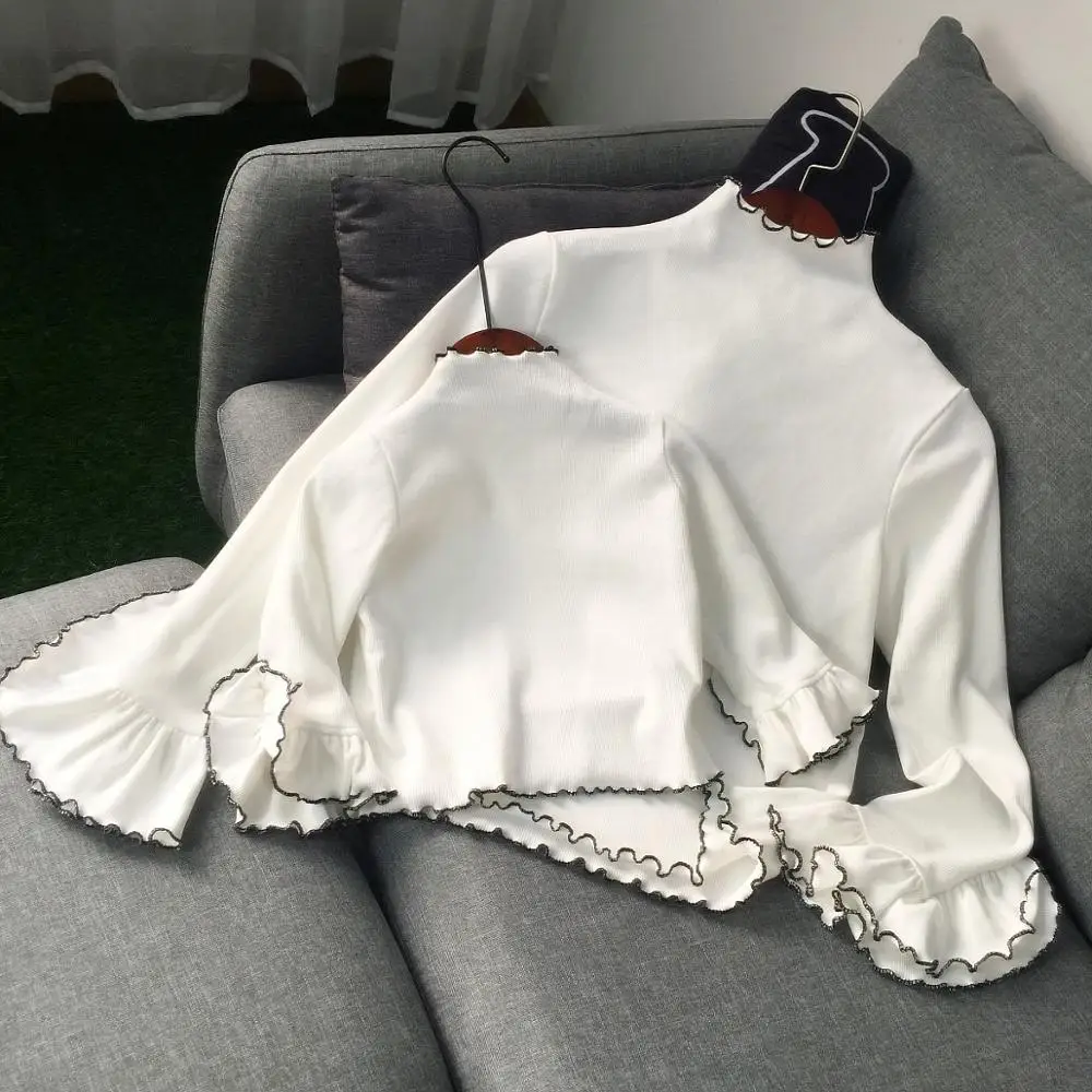

Mommy and Me Clothes Mother and Daughter Clothes Autumn 2019 New Ruffled Bottoming Shirt T-shirt