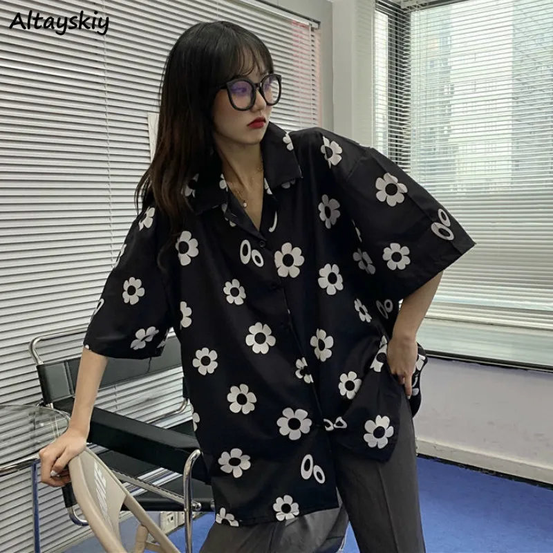 Blusas de las mujeres de gran tamaño Harajuku estampado de manga corta de verano camisas para jóvenes verano-Encuentro de la calle de moda Retro blusa