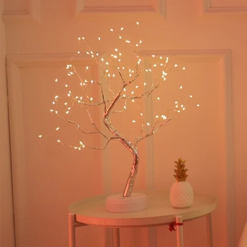 

USB battery Night light Copper wire lamp Fire Tree Silver Flower Tree lights Lover wife Gypsophila bedside decoration table lamp