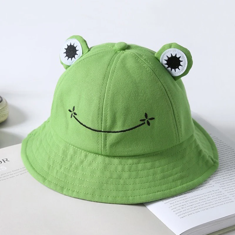 3 Pieces Cute Frog Bucket Hat Fisherman Sun Bucket Hat Wide Brim Beach Summer Hat for Women Teens Girls 