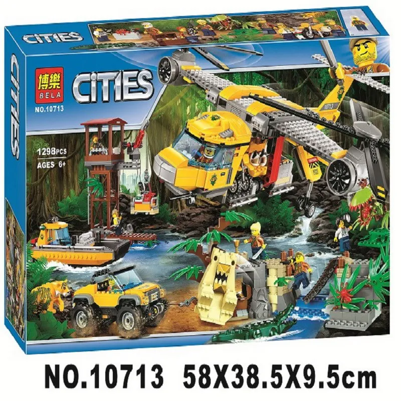 BELA 10713 City Jungle Air Drop отличный вертолет фигурные блоки Строительные Кирпичи подарок игрушки для детей