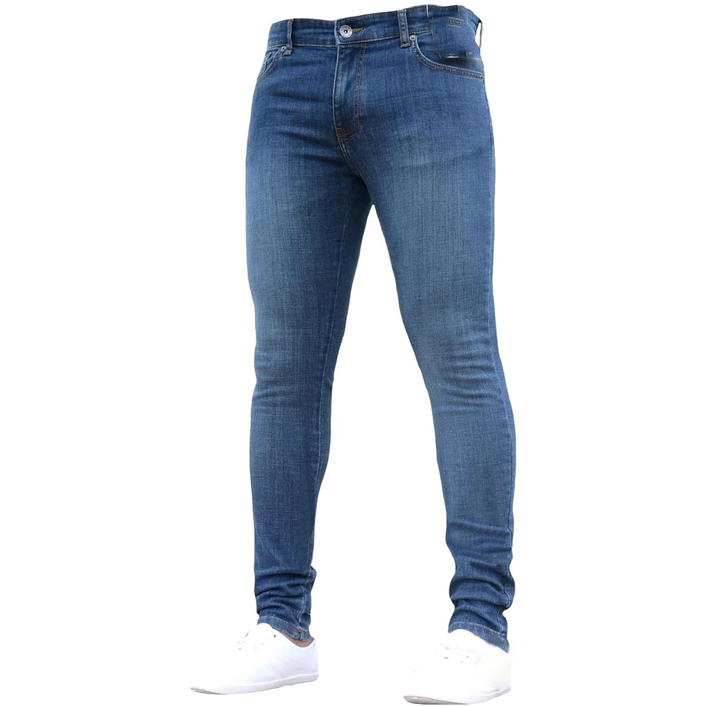Обтягивающие джинсы Мужская однотонная джинсовая хлопковая винтажная стирка хип-хоп рабочие брюки S-4XL Большие размеры Зима Осень Джинсы homme