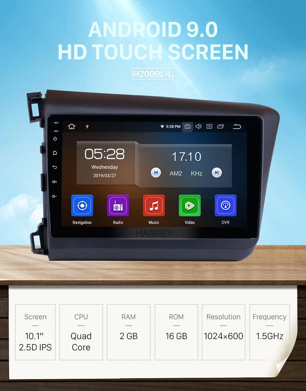 Harfey головное устройство DVD плеер gps автомобильное радио для Honda Civic 2012 Android 9,0 10,1 дюймов мультимедийный плеер с 4G Wifi