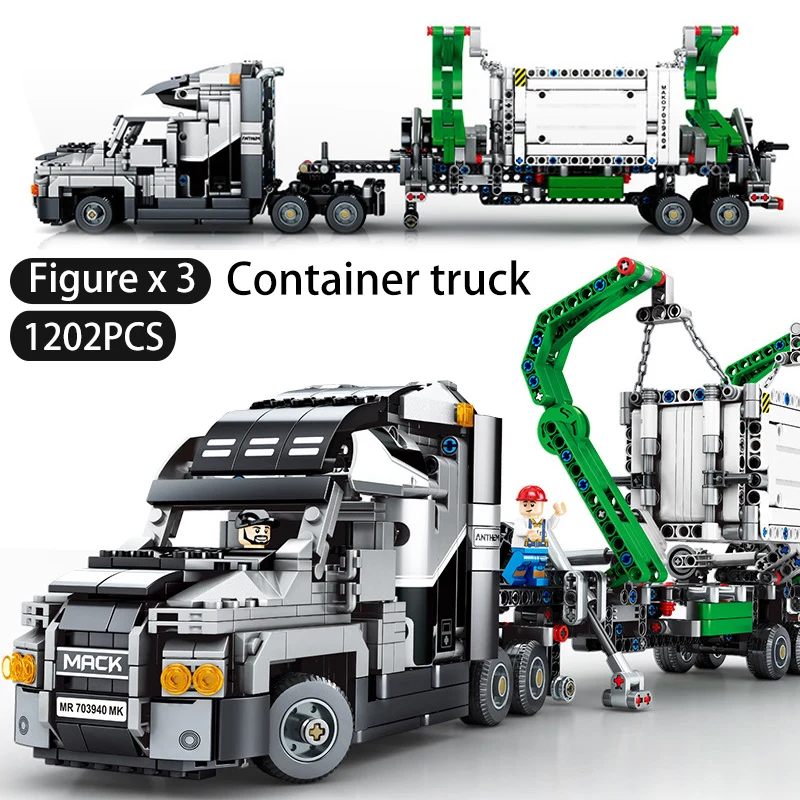 

1202pcs /set Technology Series Mark Container Big Truck Building Blocks Educational Model Toys for Children Brick Kids Boy Gift