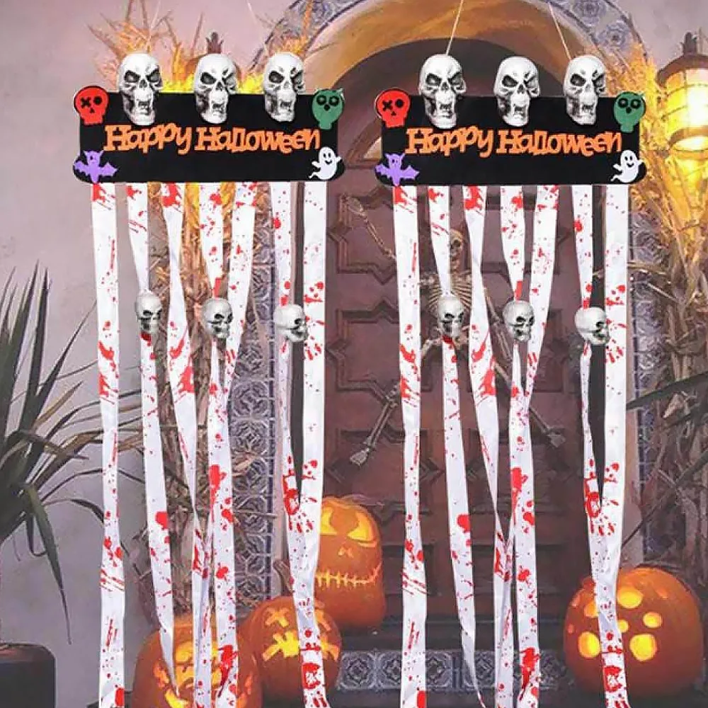 

Дверная занавеска на Хэллоуин с черепом, подвесные украшения, кровавая дверная вывеска, крыльцо, баннер, крышка для KTV, дизайн бара, сцены