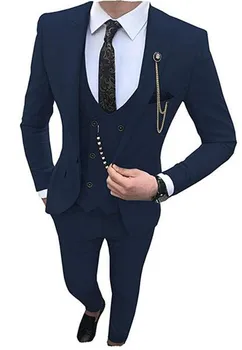 

3 Pcs Navy Men Suits Men Suits Peak Lapel Men Wedding Tuxedos Blazer with Pants For Men Groom Best Man Suit (Jacket+Pants+Vest)