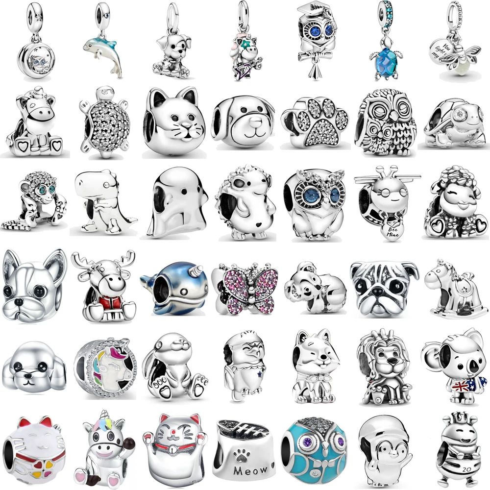 New European Cute Animal Owl Lion Elk Tortoise Unicorn Horse Charm Beads Fit Original Pandora Bracelet For Women Jewelry Gifts | Украшения