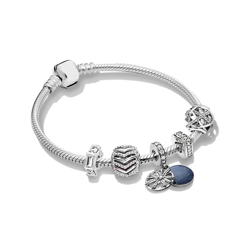 Подлинный 925 пробы серебряный Стильный мерцающий браслет в европейском стиле набор подходит для женщин браслет с бусинами подарок DIY ювелирные изделия