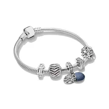 Подлинный 925 пробы серебряный Стильный мерцающий браслет в европейском стиле набор подходит для женщин браслет с бусинами подарок DIY ювелирные изделия