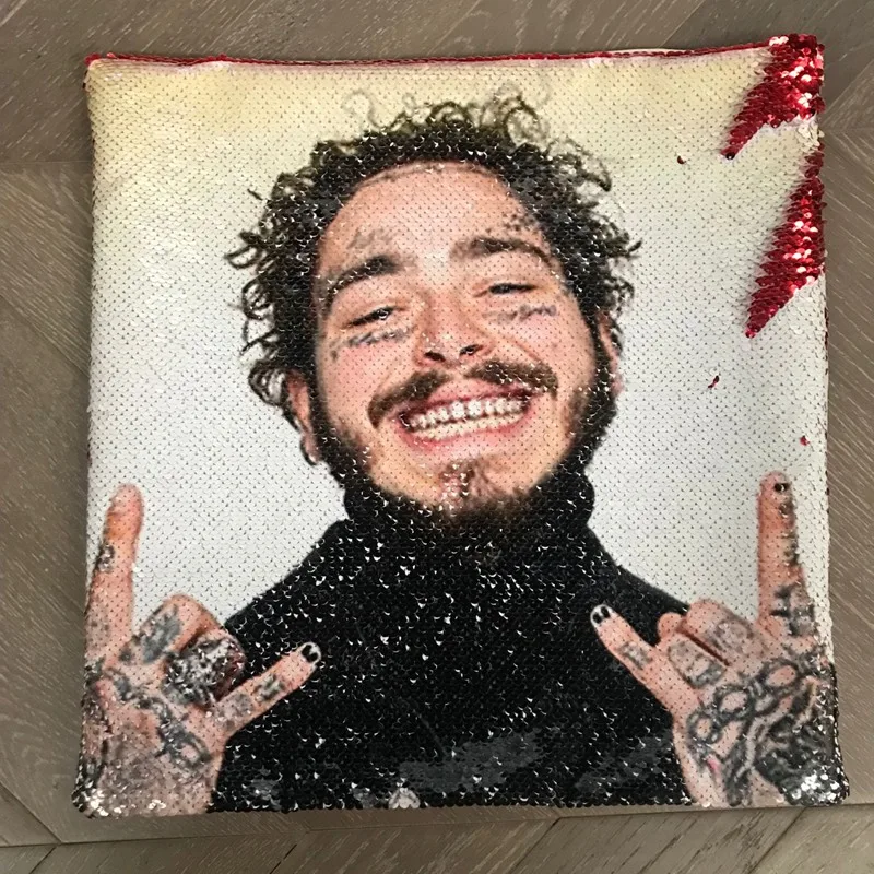 B red Post Malone Подушка с блестками | наволочка с блестками | два подушка в виде елки | гипоаллергенный браслет, прекрасный подарок для девушки, | подарок для Него | подушка | Магическая подушка - Цвет: B red