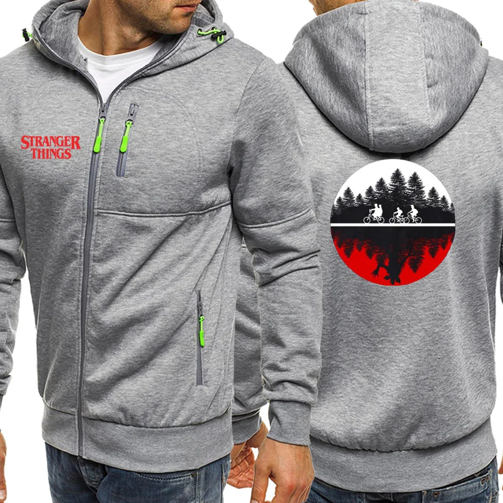 Goede Hot Koop Hooded Heren Herfst Sportkleding Stranger Dingen Vintage Print Casual Jas Fleece Jassen Rits Mannelijke Sweatshirt Hoodie