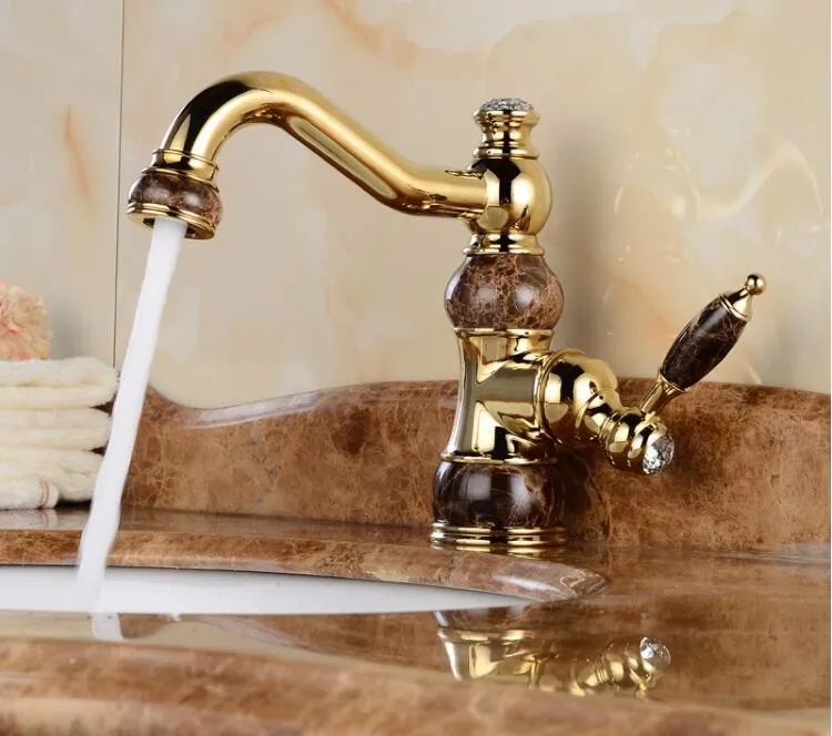 Vidric fashion high quality solid brass and natural jade construction bathroom hot and cold gold finish basin faucet,tap sink mi