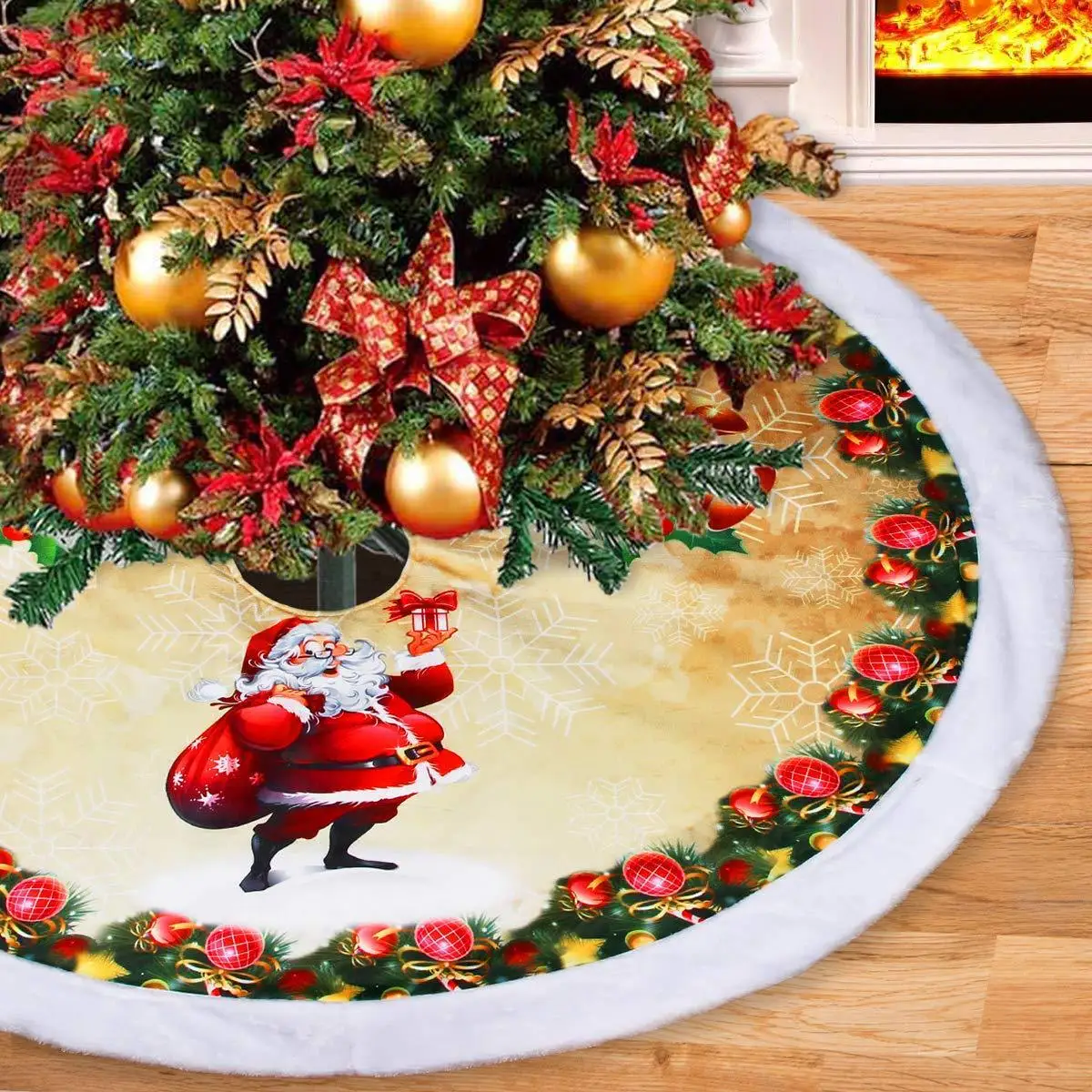 Hot Selling 98cm Skirt Under The Tree Christmas Bottom Dress Decorative Mat Skirt Christmas Tree Plush Christmas Carpet