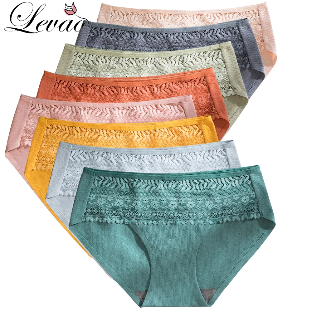

LEVAO New Women Cotton Comfort Panties Sexy Lace Briefs Fashion Solid Color Knickers Girls Soft Seamless Underpants Underwear