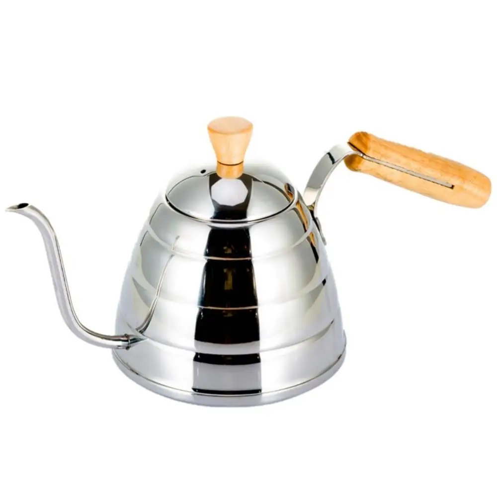 

900ml Coffee Drip Pot Wooden Handle Stainless Steel Pot Teapot Coffeeware Kitchen Dining Tools