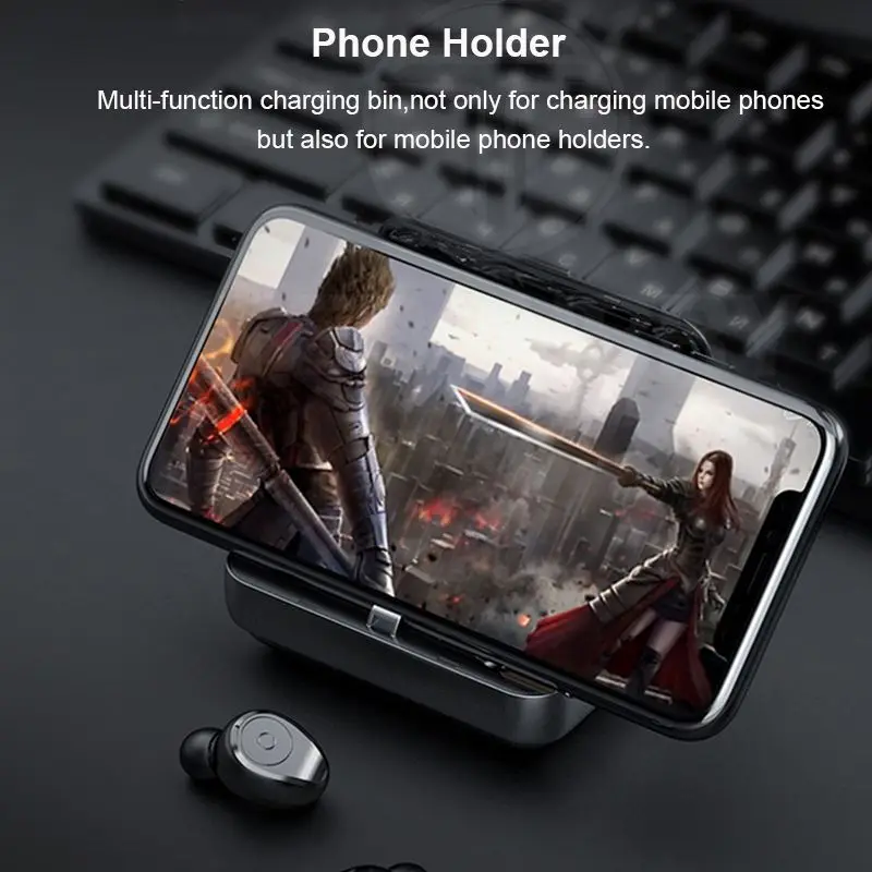 Bluetooth 5 0 Touch Control Headset TWS Wireless Headphones Bluetooth Headphones With Phone Stand with Dual Mic Phone Holder