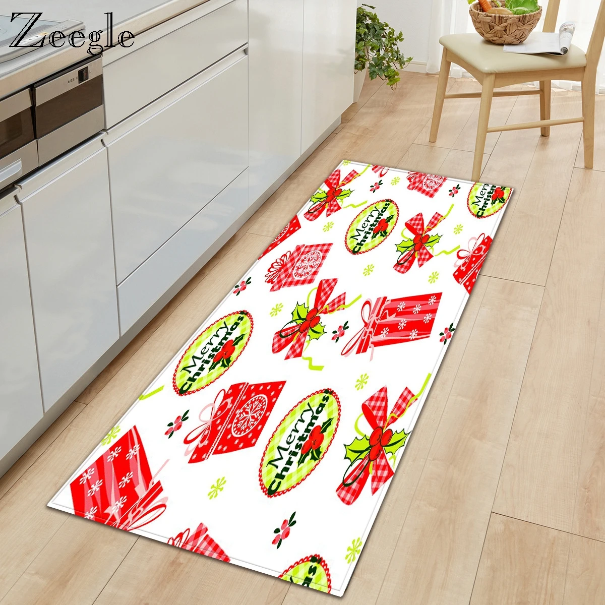 Zeegle Christmas Long Kitchen Carpet Printed Cartoon Doormat Home Decoration Hallway Mat Anti-slip Modern Rug Bedside Floor Mat
