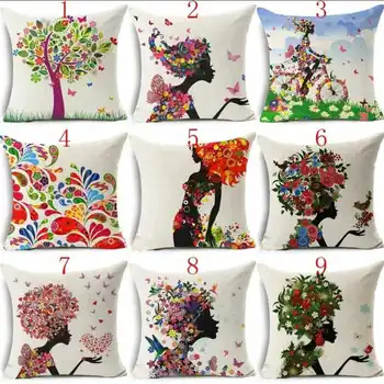 

Fashion Flowers Tree Life Sofa Pillow Case Cotton Linen Cushion Home Cover Waist Decor