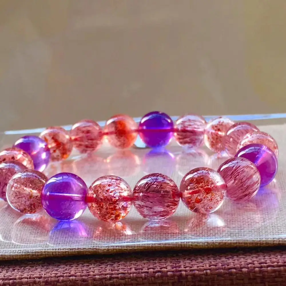 Натуральный Lepidocrocite КВАРЦ СУПЕР семь 7 модный браслет с камнями 11 мм хрустальные Круглые бусины для женщин и мужчин сертификат AAAAA