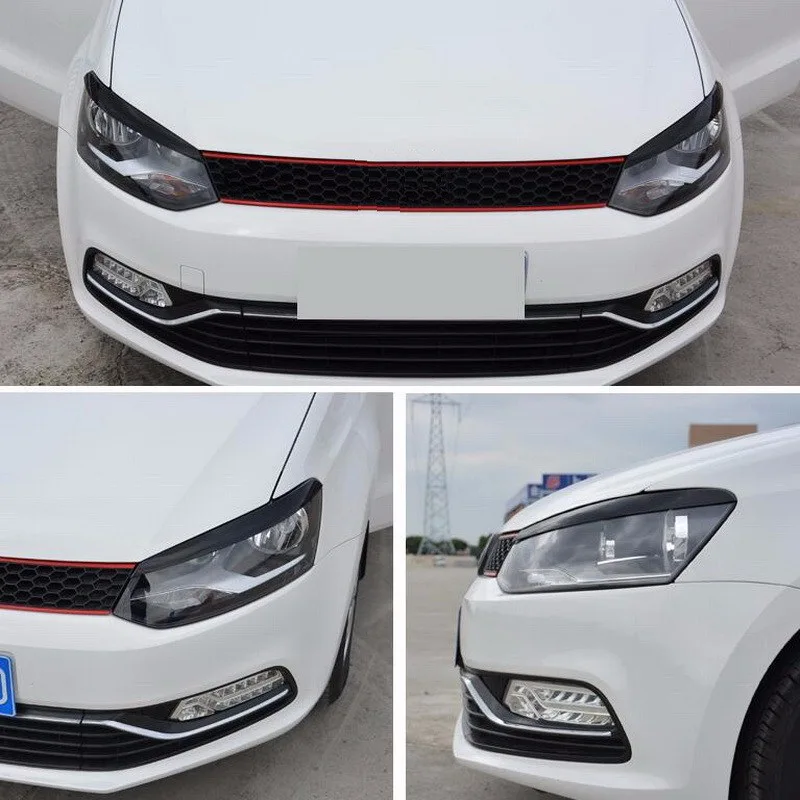 Tonlinker 2 pcs DIY ABS plastics Car styling front headlight eyebrow  Stickers Cover Case Sticker For Volkswagen POLO 2014-15