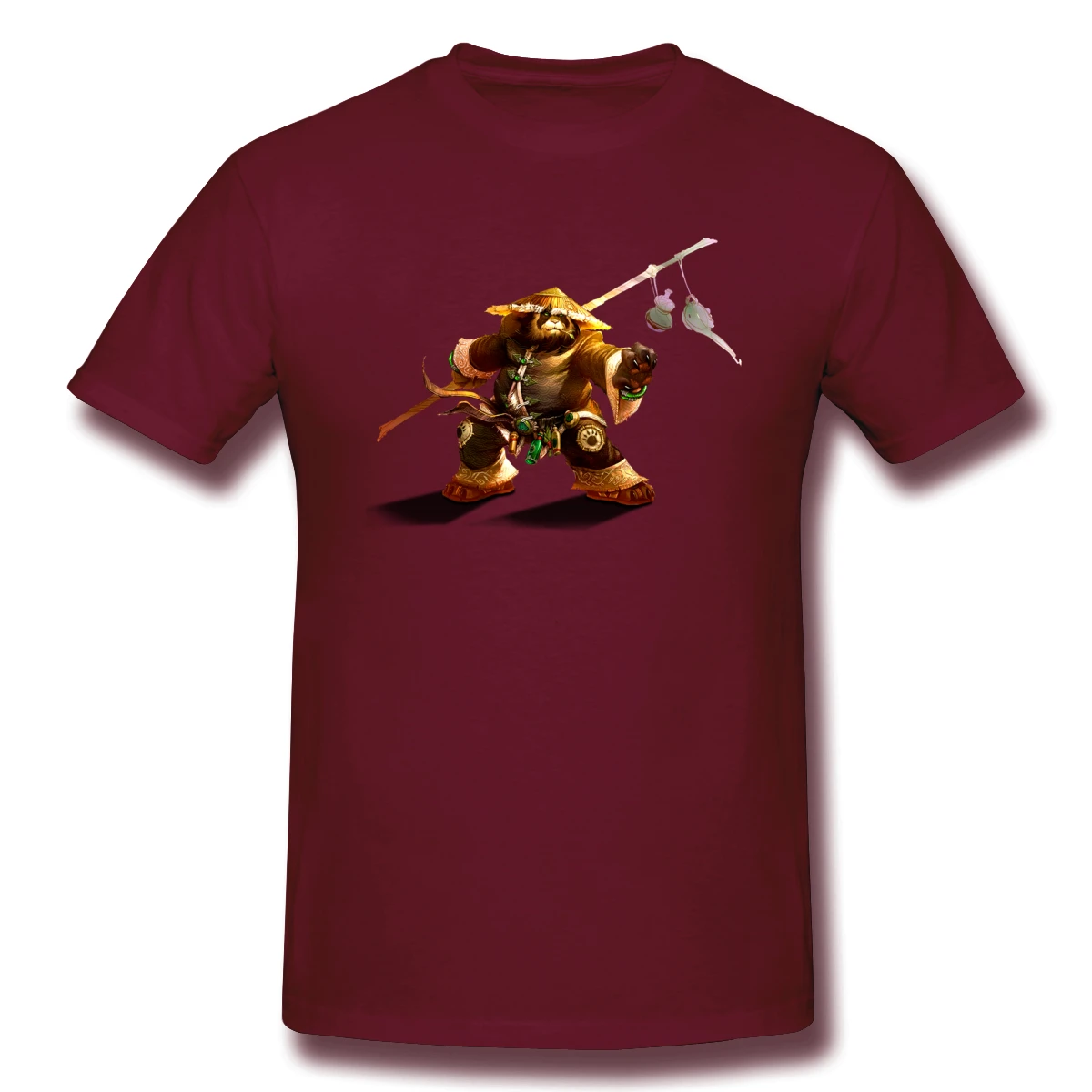 World Of Warcraft/Повседневная мужская футболка с круглым вырезом и принтом панды; Мужская и модная футболка в стиле хип-хоп из хлопка - Цвет: Коричневый