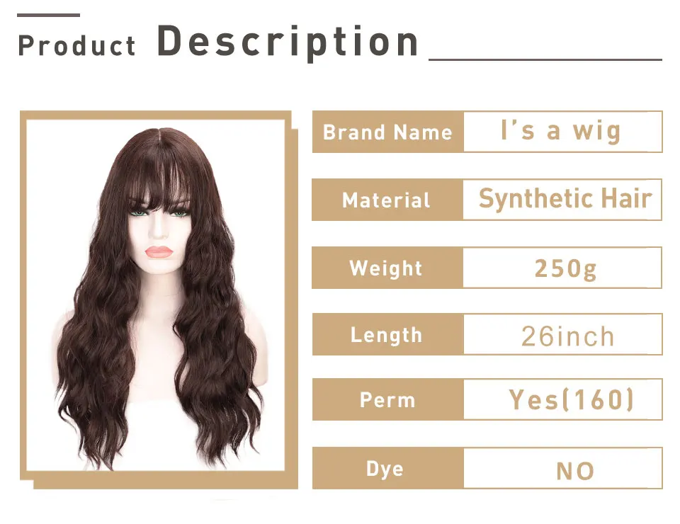 2" Длинные Синтетические парики с челкой для черных женщин Распродажа черный смешанный темно-коричневый цвет волна воды натуральный термостойкий парик