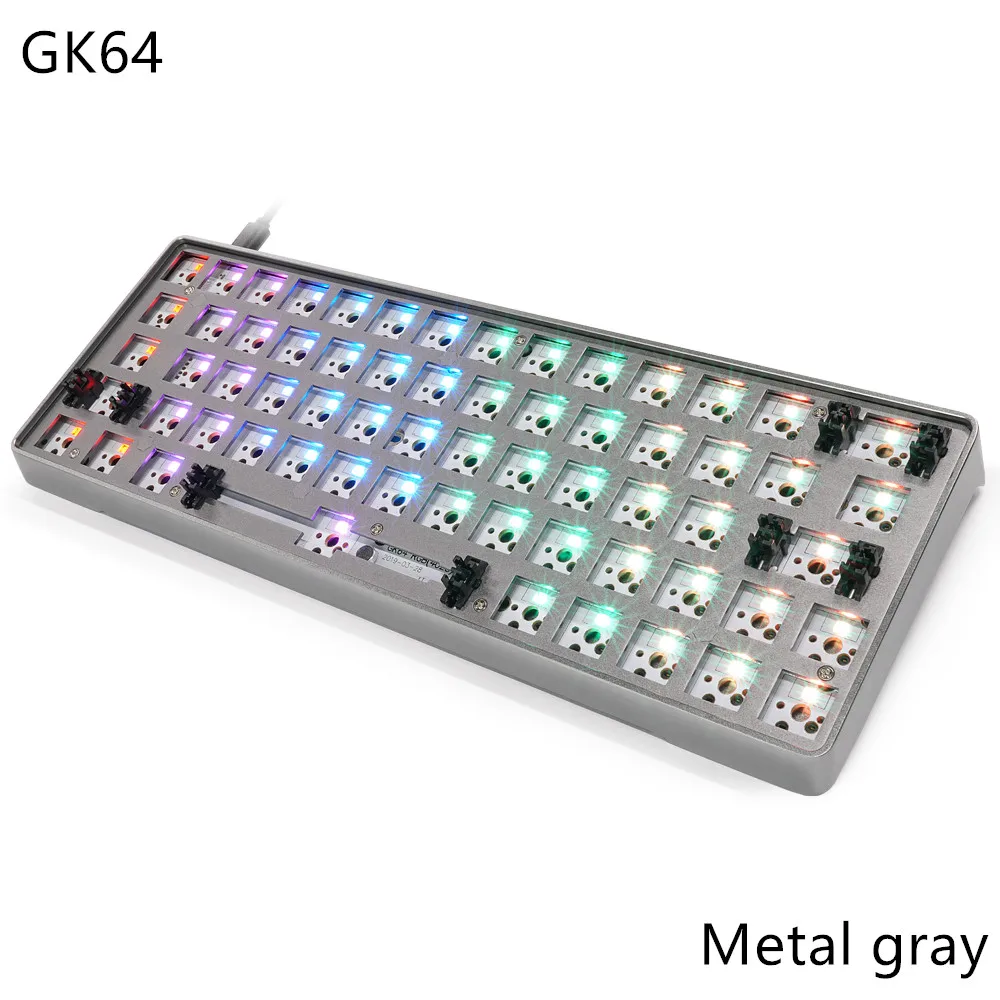 GK64 механическая клавиатура комплект без сварки RGB Tyce-c GH60 Gateron Cherry MX - Цвет: Metal GK64