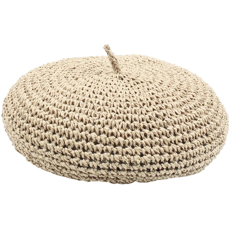 

New Fashion Beret Adjustable Straw Beret Female Straw Hat Retro Literary Solid Color Painter Hat