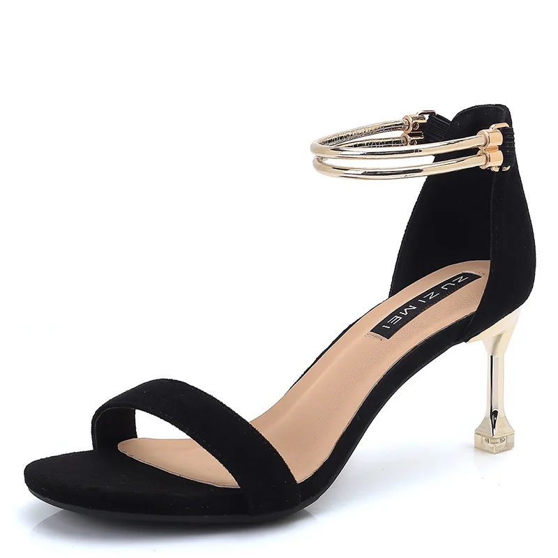 

9378-3 Peep-Toe Thin Drawstring Straight-line Buckle Elastic Band Sandals Women's 2019 Summer Fashion High Heel Shoes WOMEN'S Sh
