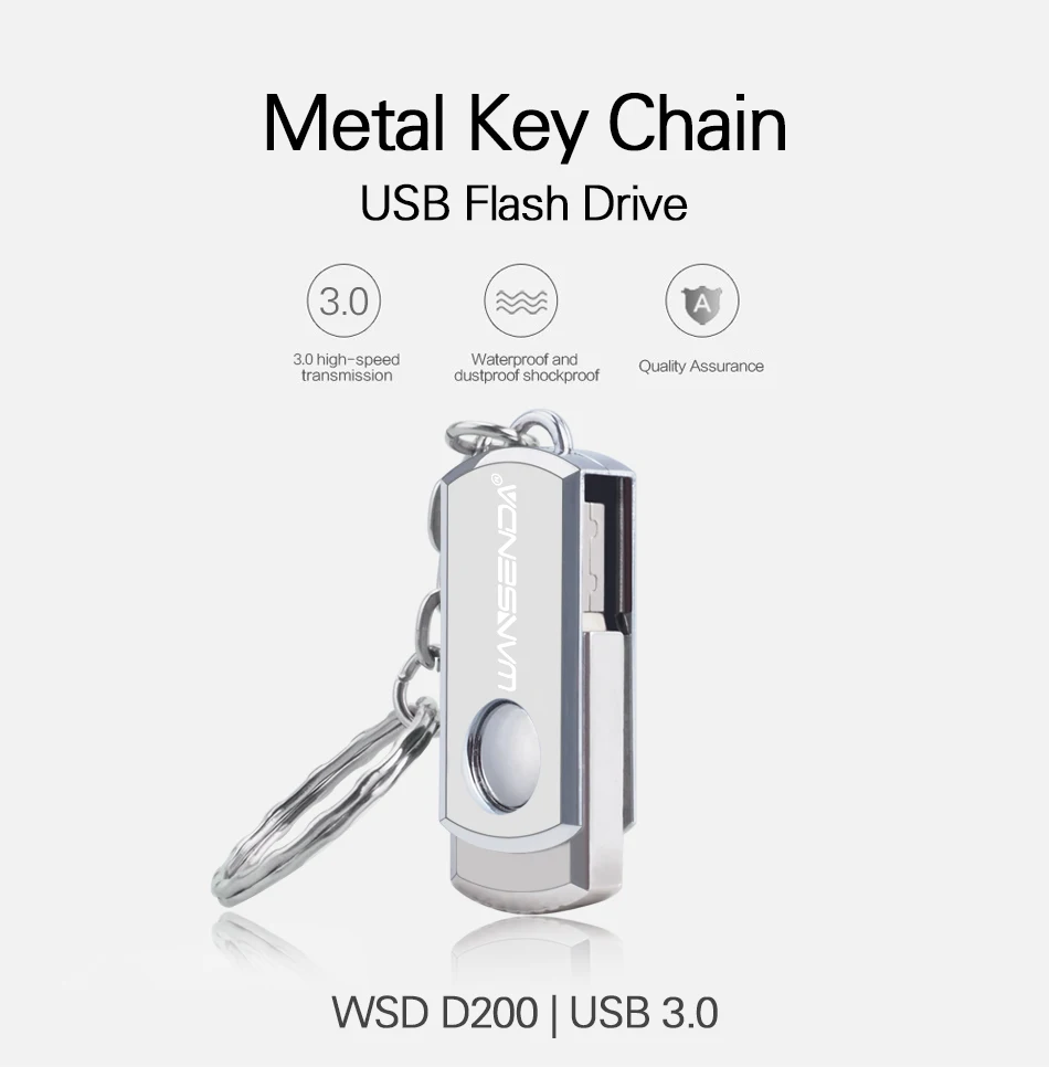 Stainless Steel USB 3.0 USB Flash Drive 256GB 128GB Rotation Pen Drive 16GB 32GB 64GB Pendrive USB Memory Stick with Keychain