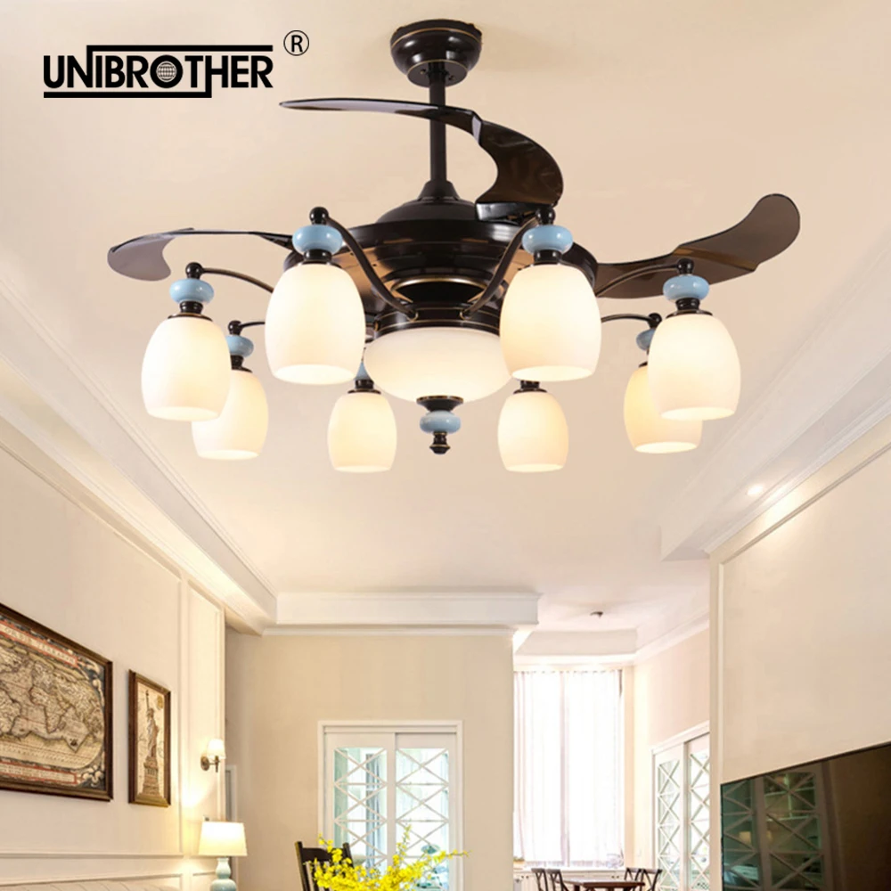 

Chinese Type 42 inch Ceiling Fan Lamp with Remote Control Living Room Restaurant Bedroom 6 8 lights Home Decoration Lights