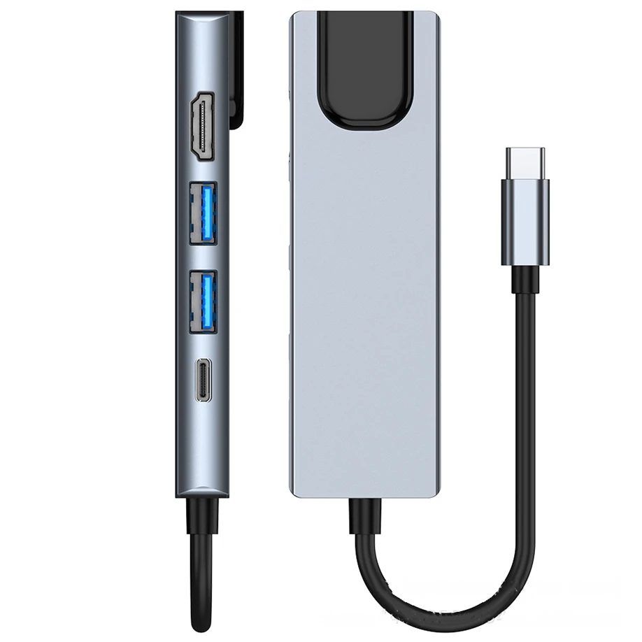 5-in-1 USB Typ C auf HDMI 4K USB C Hub 3.0 zu Gigabit 100M Ethernet Rj45 Lan Adapter für MacBook Pro Thunderbolt 3 Ladegerät Port – Detail 9