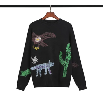 

DUYOU Mens Animal plant print crew neck pullover Sweater Unisex Autumn Slim Fit Knitted Pullovers Casual Sweater High Quality
