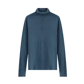 

New Type New Slim Solid Color Trend Button Turtleneck Long Sleeve Knit Autumn Winter Women Sweater Sweter Damski